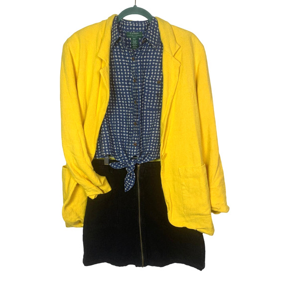 Vintage Linen Blend Yellow Oversized Blazer, Size 12 - Picture 4 of 5